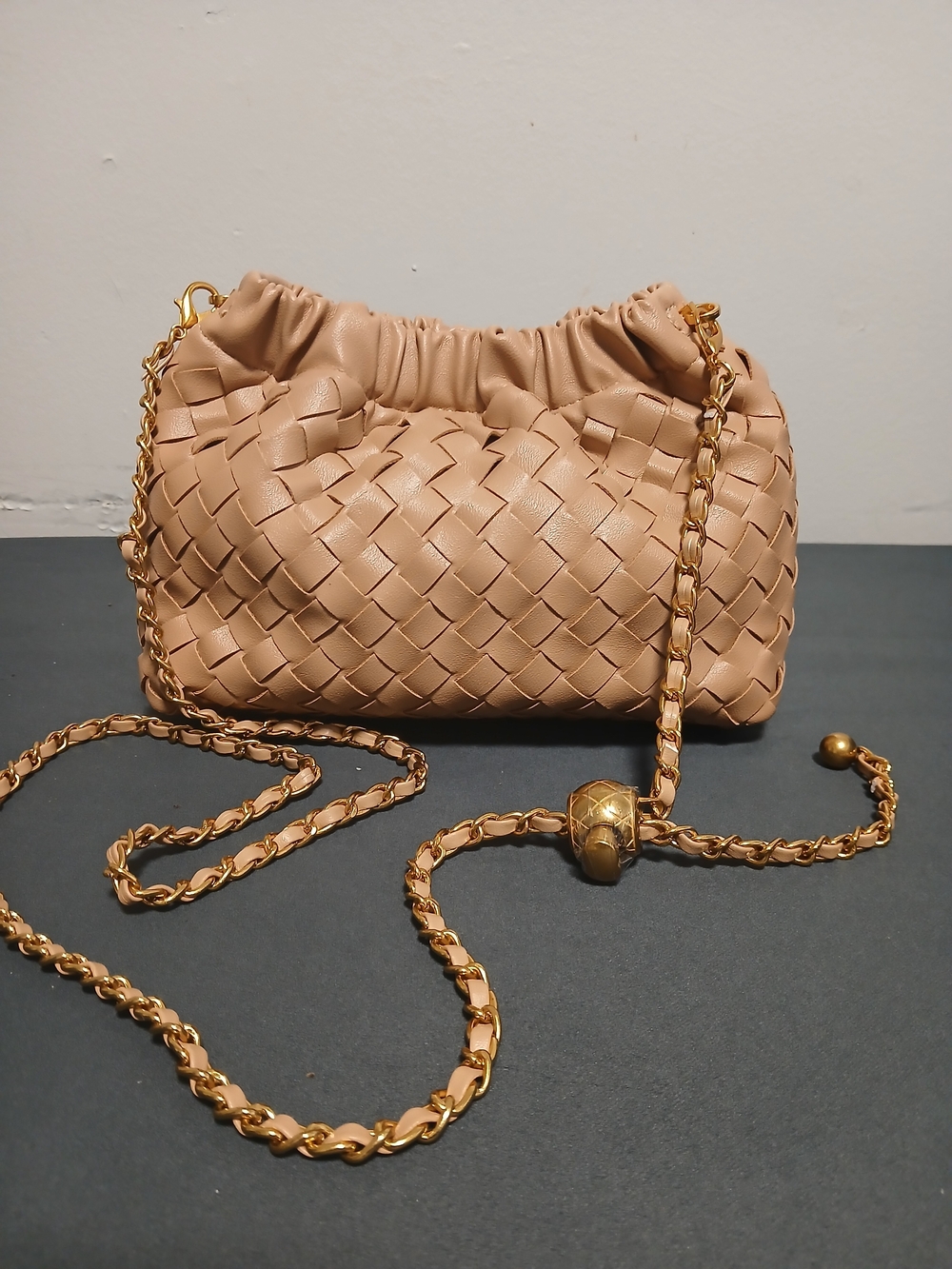 Beige Crossbody Bag with Gold Chain